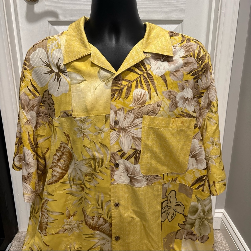 Jos A Bank Yellow Hawaiian Floral 100% Silk Short Sleeve Mens Shirt 2XL